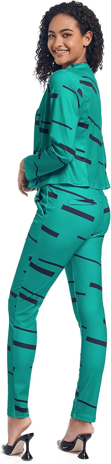 PAODIKUAI Women's 2 Piece Outfits Long Sleeve Stripe Jacket Top and Pants Suit Set
