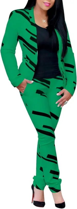 PAODIKUAI Women's 2 Piece Outfits Long Sleeve Stripe Jacket Top and Pants Suit Set