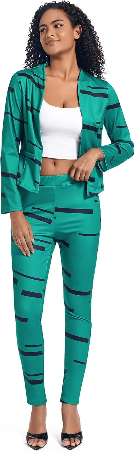PAODIKUAI Women's 2 Piece Outfits Long Sleeve Stripe Jacket Top and Pants Suit Set