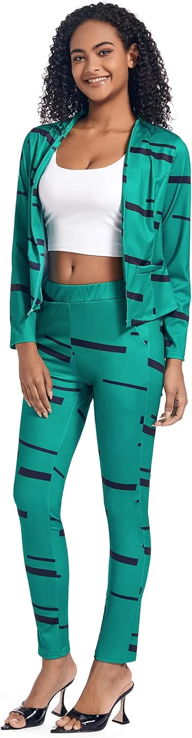 PAODIKUAI Women's 2 Piece Outfits Long Sleeve Stripe Jacket Top and Pants Suit Set