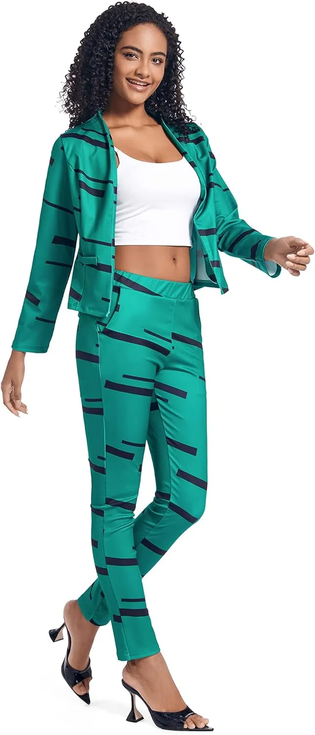 PAODIKUAI Women's 2 Piece Outfits Long Sleeve Stripe Jacket Top and Pants Suit Set