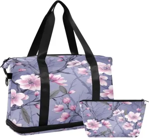 Peach Blossom Sports Gym Bag with Waterproof Dry Wet Pocket, Travel Duffel Bag for Women MenWorkout Bag Fits Yoga, Swimming