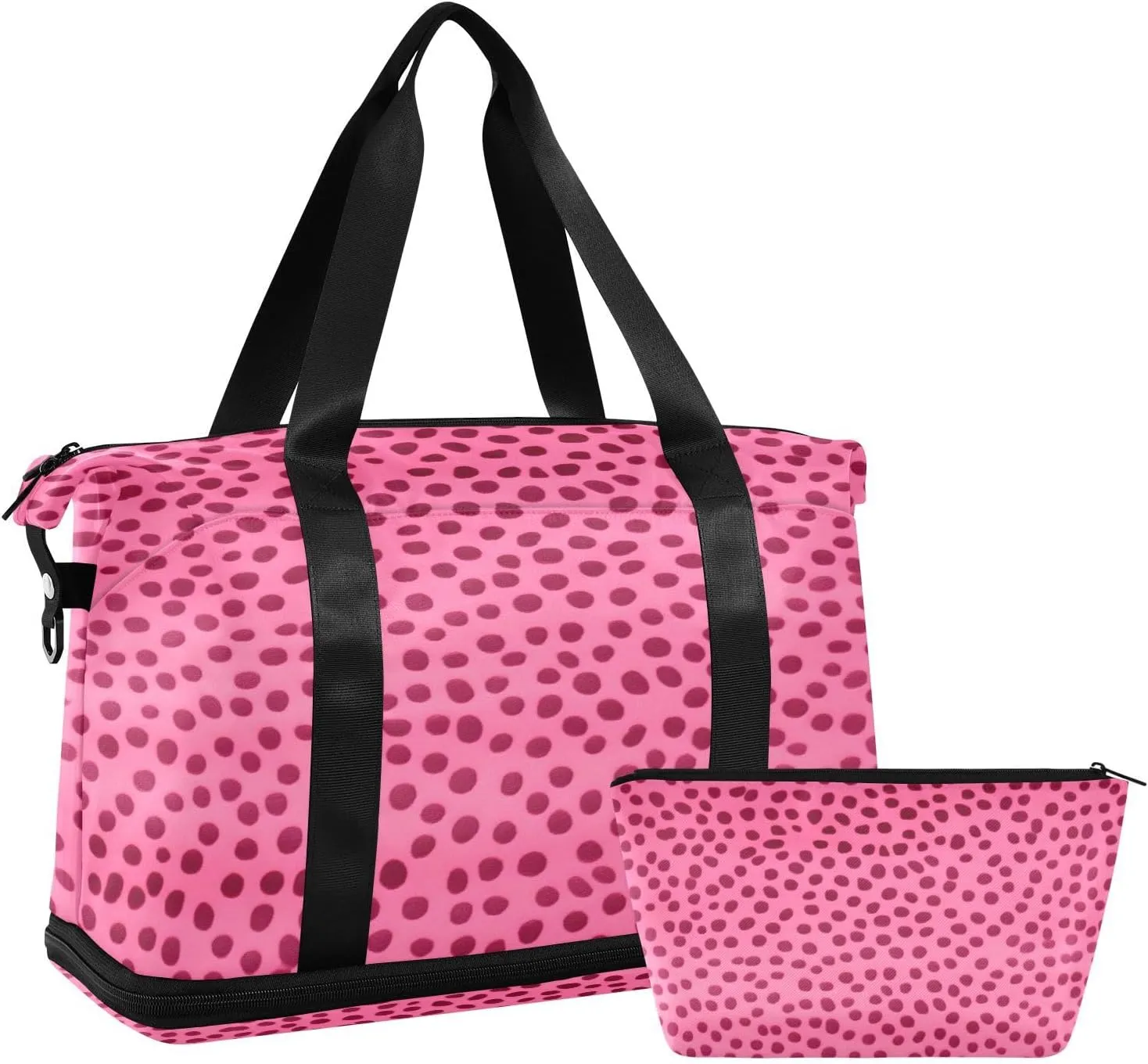 Pink Leopard Print Sports Gym Bag with Waterproof Dry Wet Pocket, Travel Duffel Bag for Women MenWorkout Bag Fits Yoga, Swimming