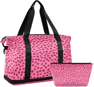Pink Leopard Print Sports Gym Bag with Waterproof Dry Wet Pocket, Travel Duffel Bag for Women MenWorkout Bag Fits Yoga, Swimming