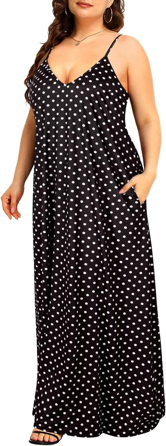 Pinup Fashion Women's Summer Maxi Dress Plus Size Sleeveless Spaghetti Strap Beach Long Dresses