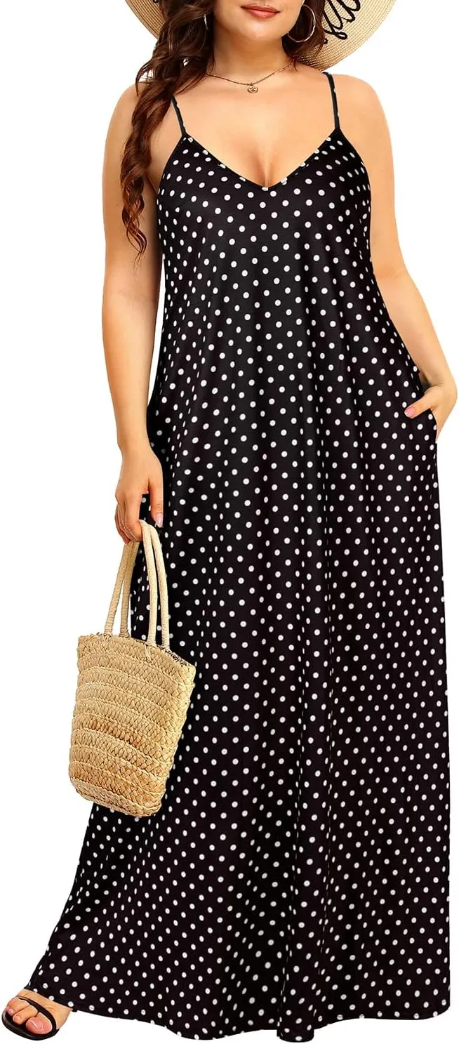 Pinup Fashion Women's Summer Maxi Dress Plus Size Sleeveless Spaghetti Strap Beach Long Dresses