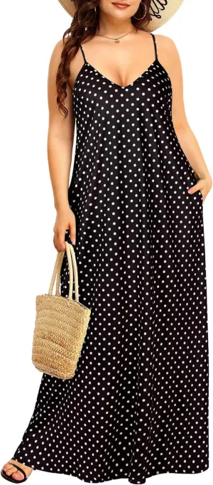 Pinup Fashion Women's Summer Maxi Dress Plus Size Sleeveless Spaghetti Strap Beach Long Dresses