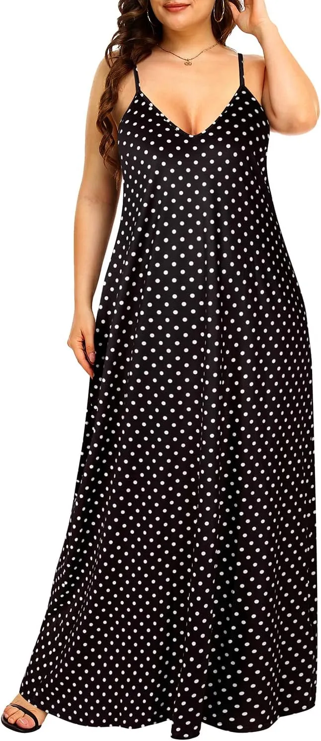 Pinup Fashion Women's Summer Maxi Dress Plus Size Sleeveless Spaghetti Strap Beach Long Dresses