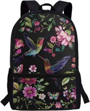 POLERO Floral Hummingbird Backpack for Women College Bookbag Laptop Backpacks School Bag Daypack