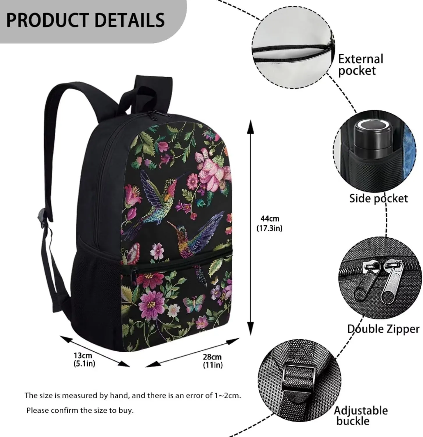 POLERO Floral Hummingbird Backpack for Women College Bookbag Laptop Backpacks School Bag Daypack