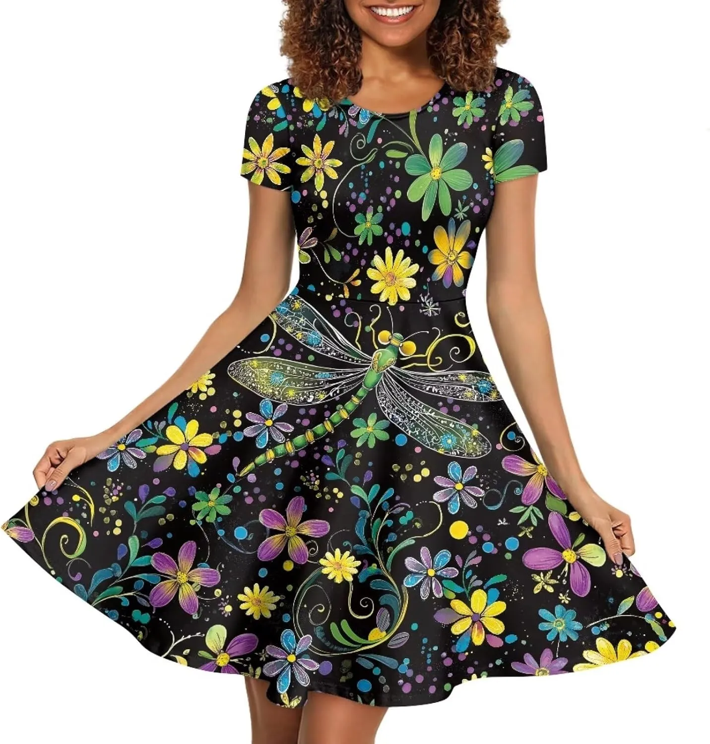 POLERO Women's Animal Dress Short Sleeve Cute Midi Dresses Casual Beach Vacation Sundress