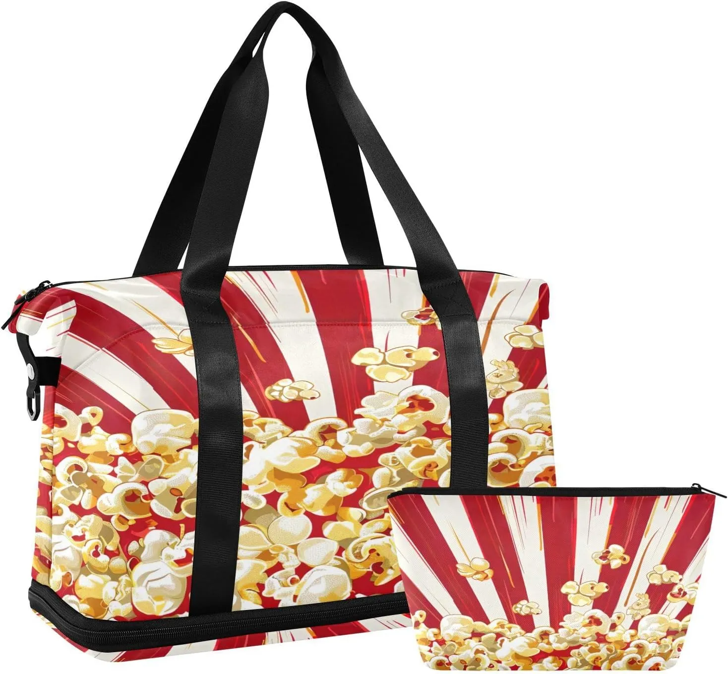 Popcorn Stripes Sports Gym Bag with Waterproof Dry Wet Pocket, Travel Duffel Bag for Women MenWorkout Bag Fits Yoga, Swimming