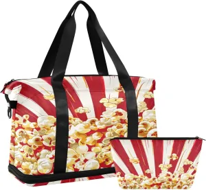 Popcorn Stripes Sports Gym Bag with Waterproof Dry Wet Pocket, Travel Duffel Bag for Women MenWorkout Bag Fits Yoga, Swimming