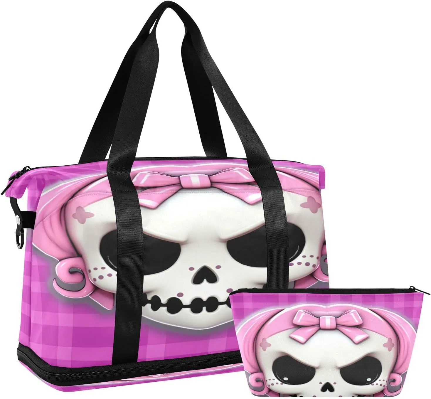 Princess Skull Kawaii Sports Gym Bag with Waterproof Dry Wet Pocket, Travel Duffel Bag for Women MenWorkout Bag Fits Yoga, Swimming