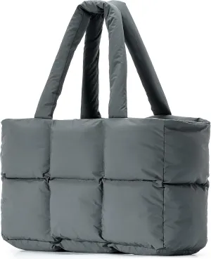 Puffer Tote Bag for Women, Large Quilted Puffy Handbag Lightweight Winter Down Padding Lattice Satchel Purse