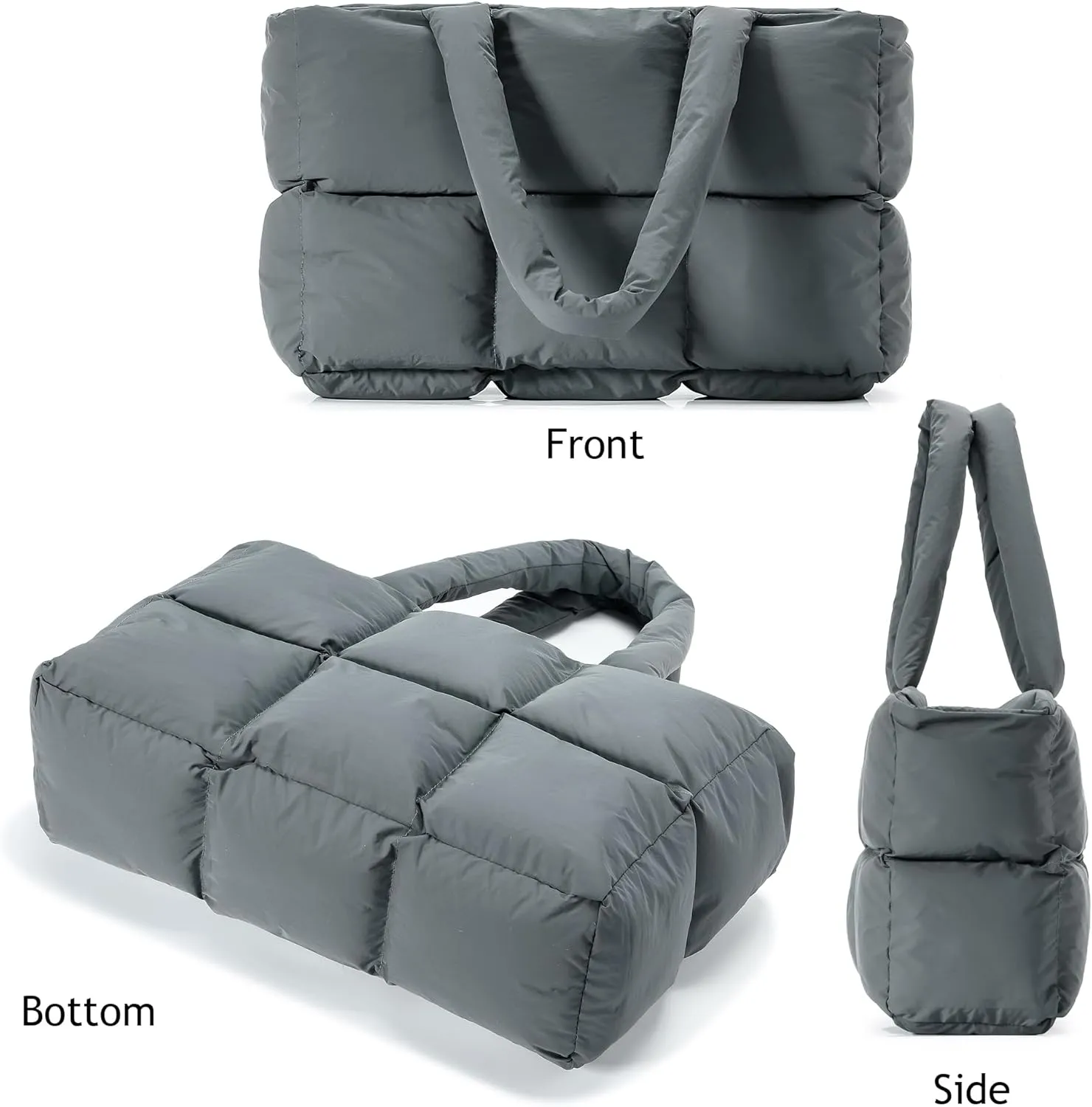 Puffer Tote Bag for Women, Large Quilted Puffy Handbag Lightweight Winter Down Padding Lattice Satchel Purse