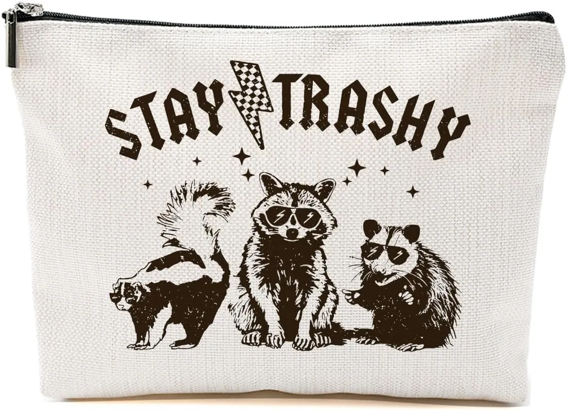 Raccoon Memes Makeup Bag Funny Gifts Humor Cosmetic Bag Raccoon Gifts for Women Friend Sisters Daughter Zipper Pouchs Toiletry Bags for Camping Picnic Thanksgiving Christmas Friendship Gifts