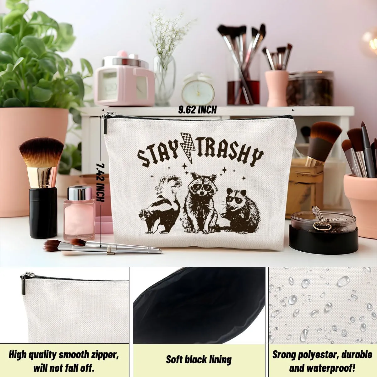 Raccoon Memes Makeup Bag Funny Gifts Humor Cosmetic Bag Raccoon Gifts for Women Friend Sisters Daughter Zipper Pouchs Toiletry Bags for Camping Picnic Thanksgiving Christmas Friendship Gifts
