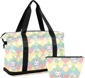 Rainbow Cats Sports Gym Bag with Waterproof Dry Wet Pocket, Travel Duffel Bag for Women MenWorkout Bag Fits Yoga, Swimming