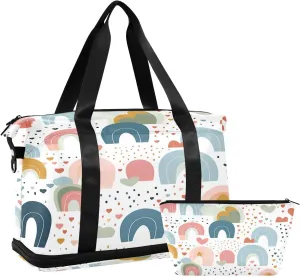 Rainbows Cartoon Sports Gym Bag with Waterproof Dry Wet Pocket, Travel Duffel Bag for Women MenWorkout Bag Fits Yoga, Swimming