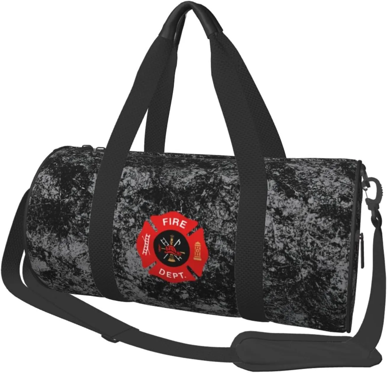 Red Fire Department Badge Convertible Garment Bag with Shoulder Strap, Carry on Garment Duffel Bag for Men Women - Rolling Foldable for Travel Luggage Bags (Black)