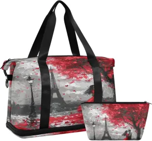 Red Love Couple Pattern Sports Gym Bag with Waterproof Dry Wet Pocket, Travel Duffel Bag for Women MenWorkout Bag Fits Yoga, Swimming