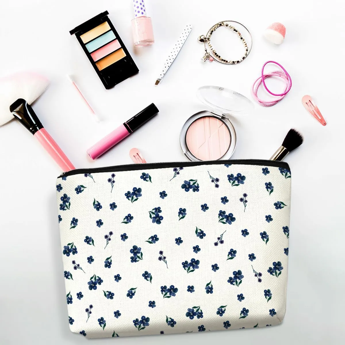 Retro Flowers Makeup Bag Floral Botanical Cosmetic Bag Friend Gifts for Women Girls Sisters Bestie Auntie Aesthetic Zipper Pouch Travel Organizer for Friendship Christmas Thanksgiving Birthday
