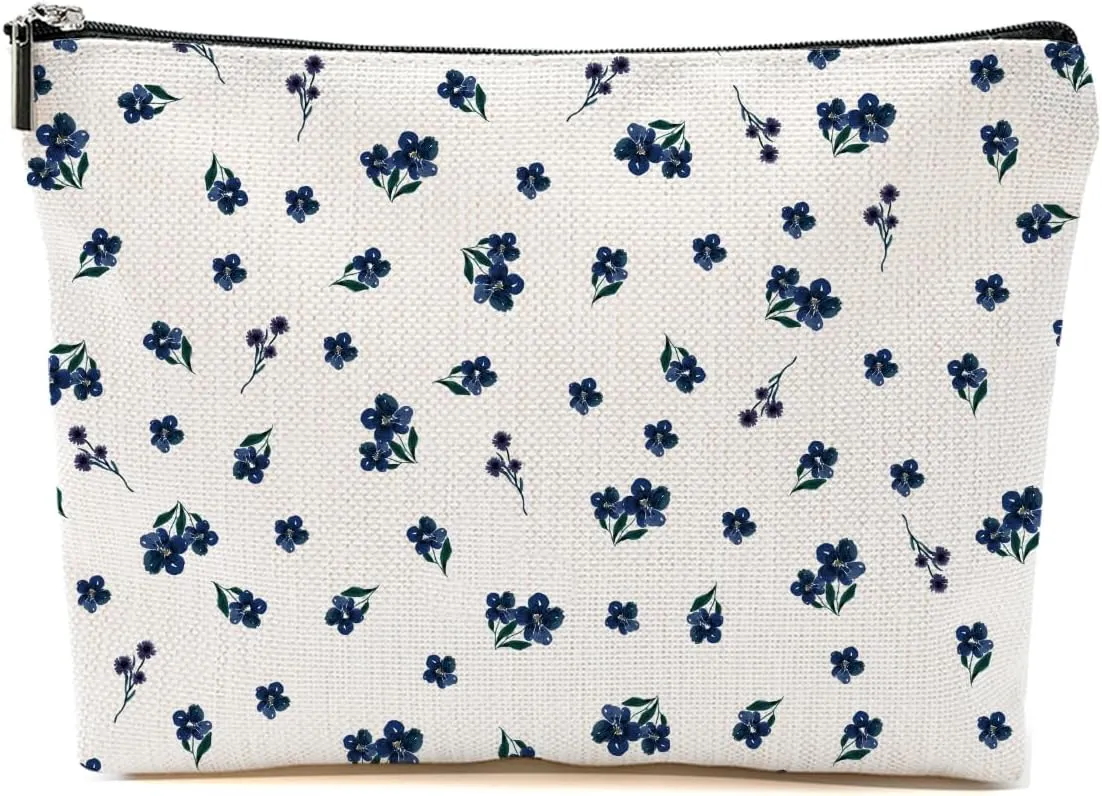 Retro Flowers Makeup Bag Floral Botanical Cosmetic Bag Friend Gifts for Women Girls Sisters Bestie Auntie Aesthetic Zipper Pouch Travel Organizer for Friendship Christmas Thanksgiving Birthday
