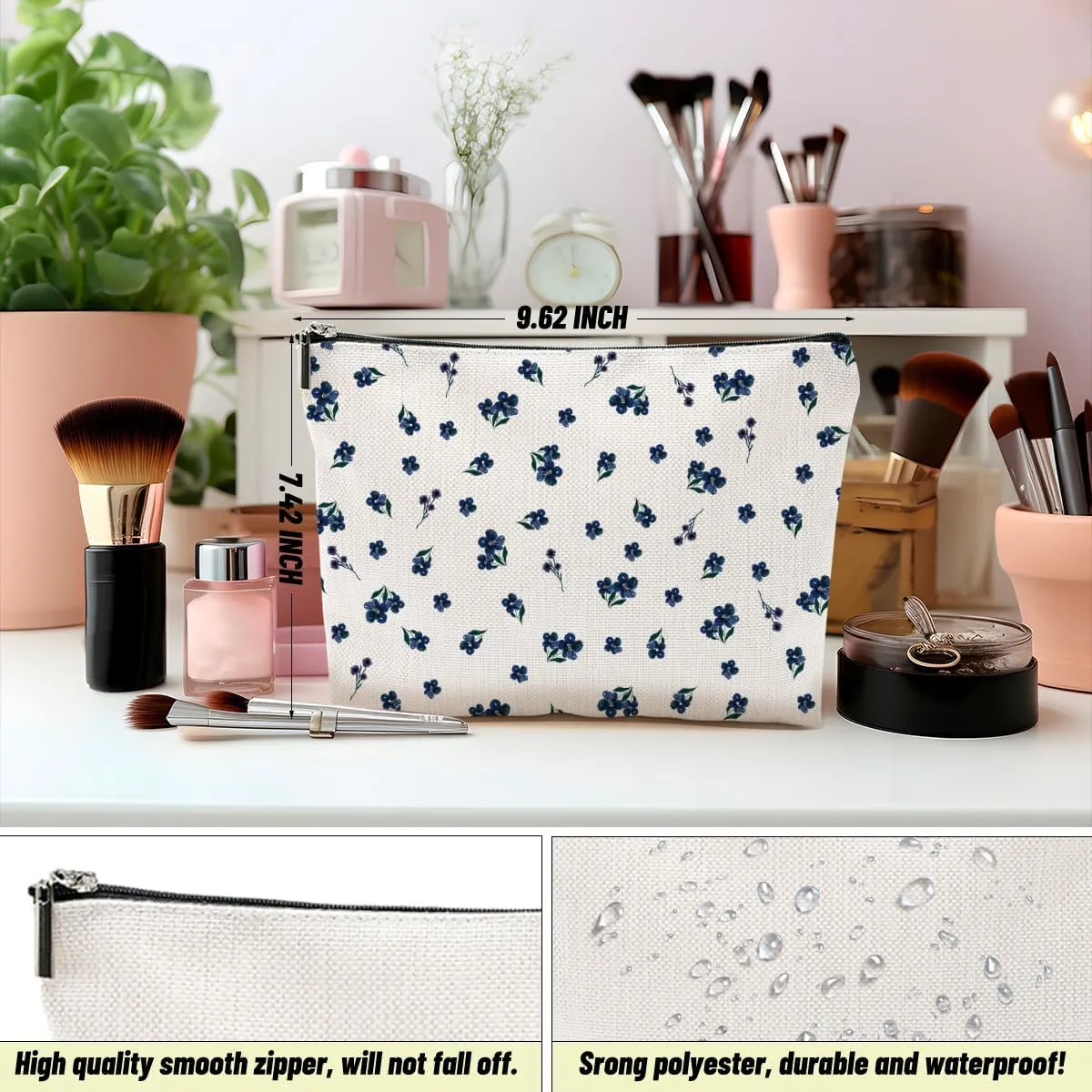 Retro Flowers Makeup Bag Floral Botanical Cosmetic Bag Friend Gifts for Women Girls Sisters Bestie Auntie Aesthetic Zipper Pouch Travel Organizer for Friendship Christmas Thanksgiving Birthday