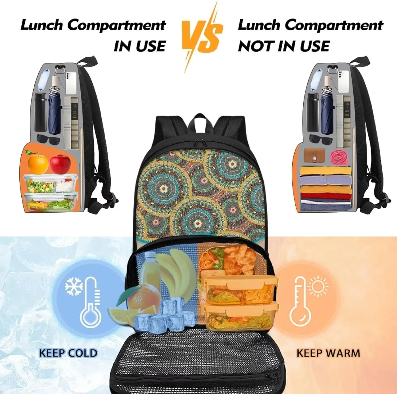 Rnyleeg Boho Turtle Pattern Girls School Backpack Lunch Box Book Bag Combo Set School Backpack Bookbag Lightweight Casual Daypack for Travel Outdoor