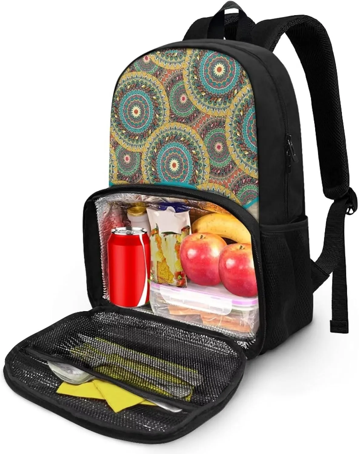Rnyleeg Boho Turtle Pattern Girls School Backpack Lunch Box Book Bag Combo Set School Backpack Bookbag Lightweight Casual Daypack for Travel Outdoor