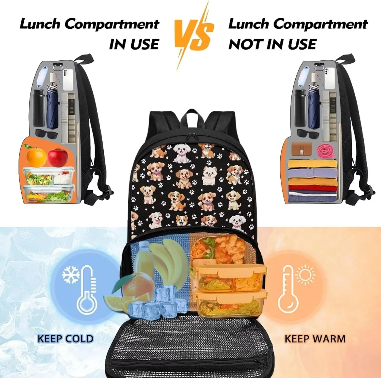 Rnyleeg School Backpack Book Bags with Lunch Box Preschool Kindergarten BookBag Cartoon Dog Pattern Daypack Insulated Cooler Lunch Box Laptop Backpack for Kids Boys Girls