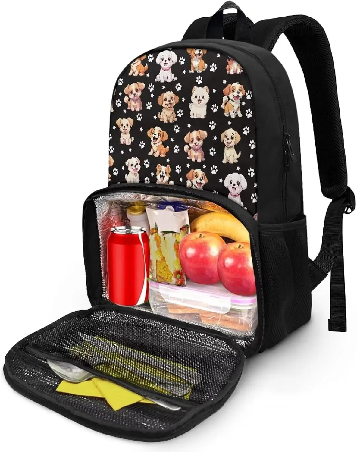 Rnyleeg School Backpack Book Bags with Lunch Box Preschool Kindergarten BookBag Cartoon Dog Pattern Daypack Insulated Cooler Lunch Box Laptop Backpack for Kids Boys Girls