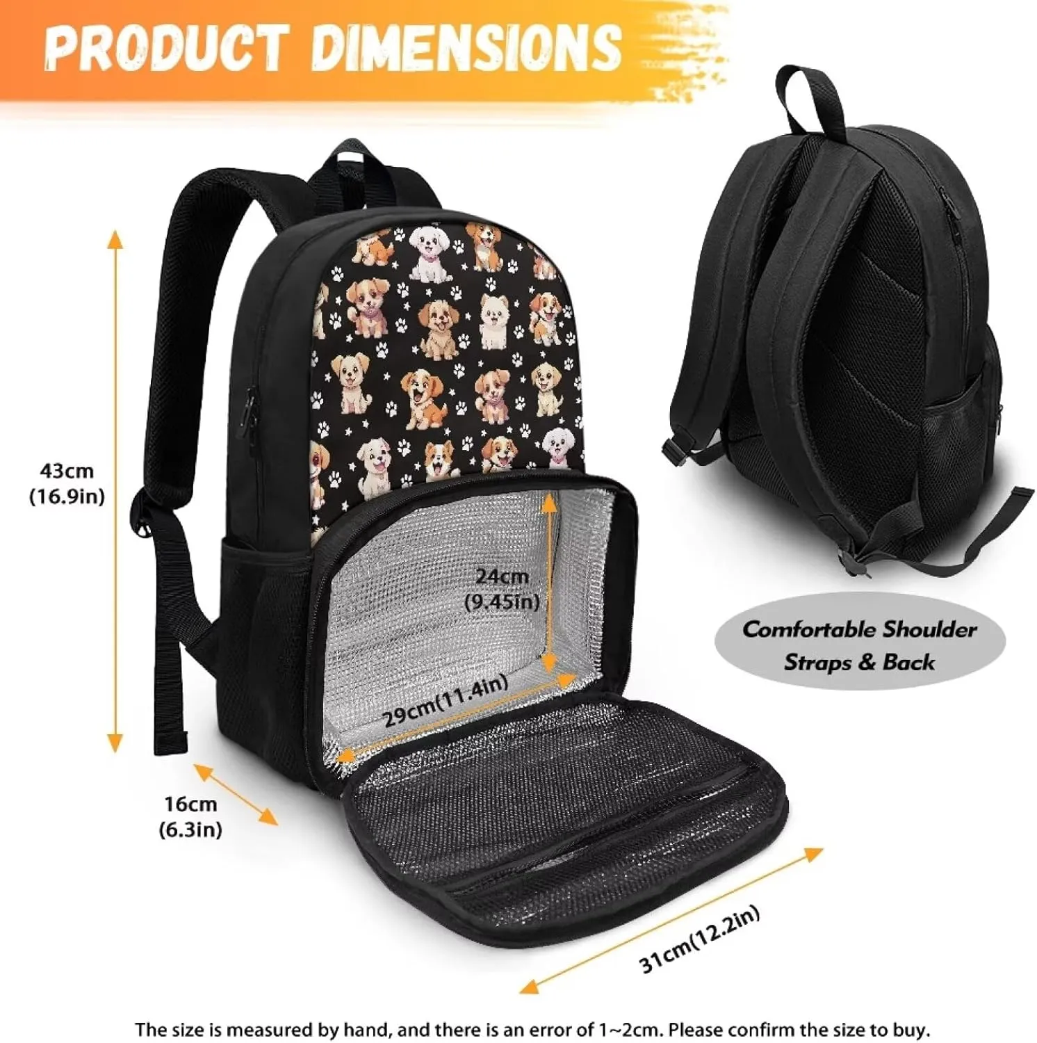 Rnyleeg School Backpack Book Bags with Lunch Box Preschool Kindergarten BookBag Cartoon Dog Pattern Daypack Insulated Cooler Lunch Box Laptop Backpack for Kids Boys Girls