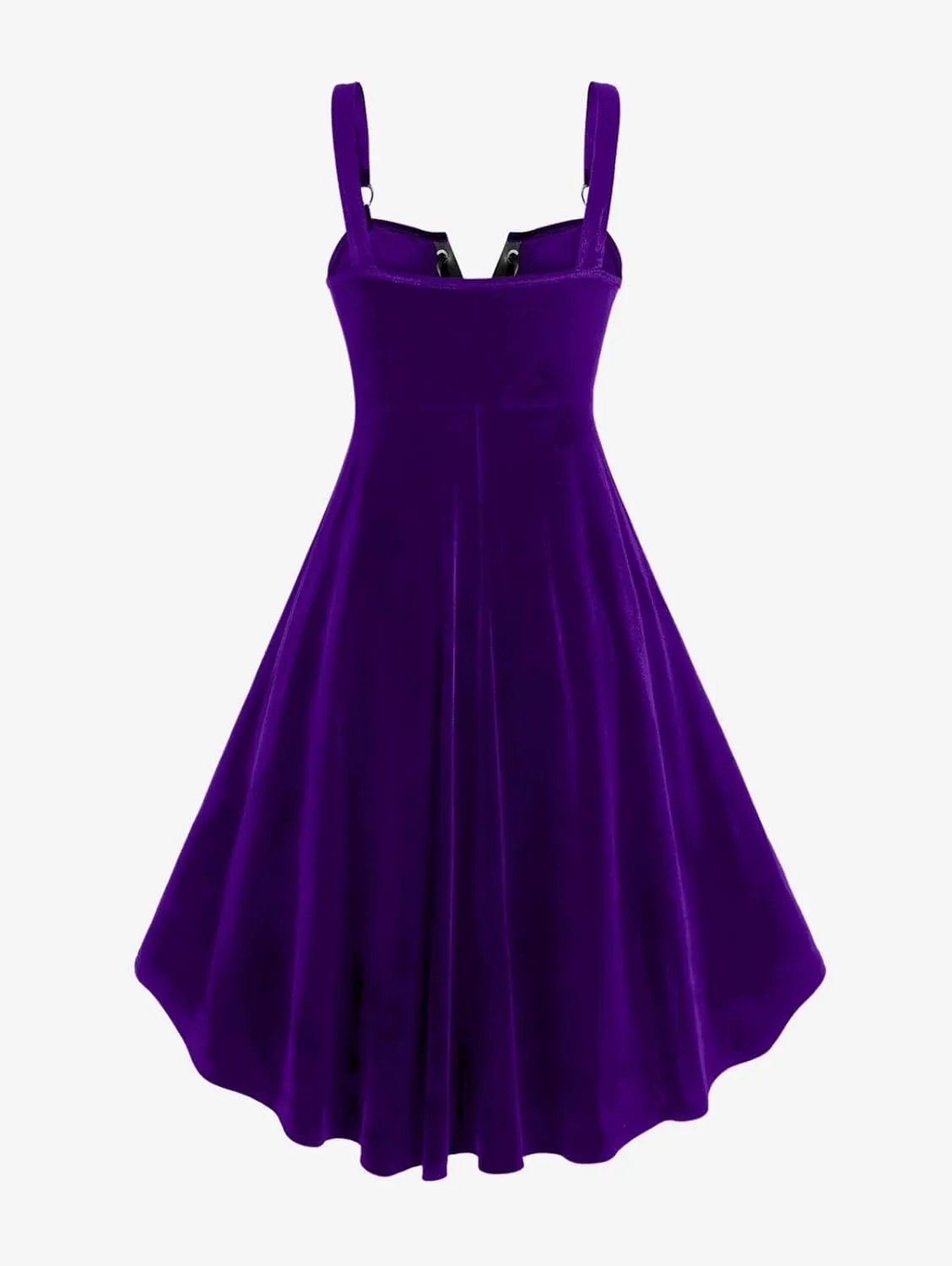 ROSE GAL Rosegal Gothic Lace Up Grommets High Low Velvet Midi Dress