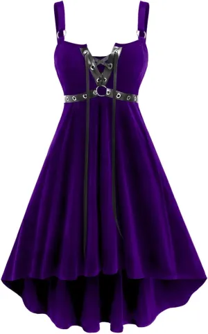 ROSE GAL Rosegal Gothic Lace Up Grommets High Low Velvet Midi Dress