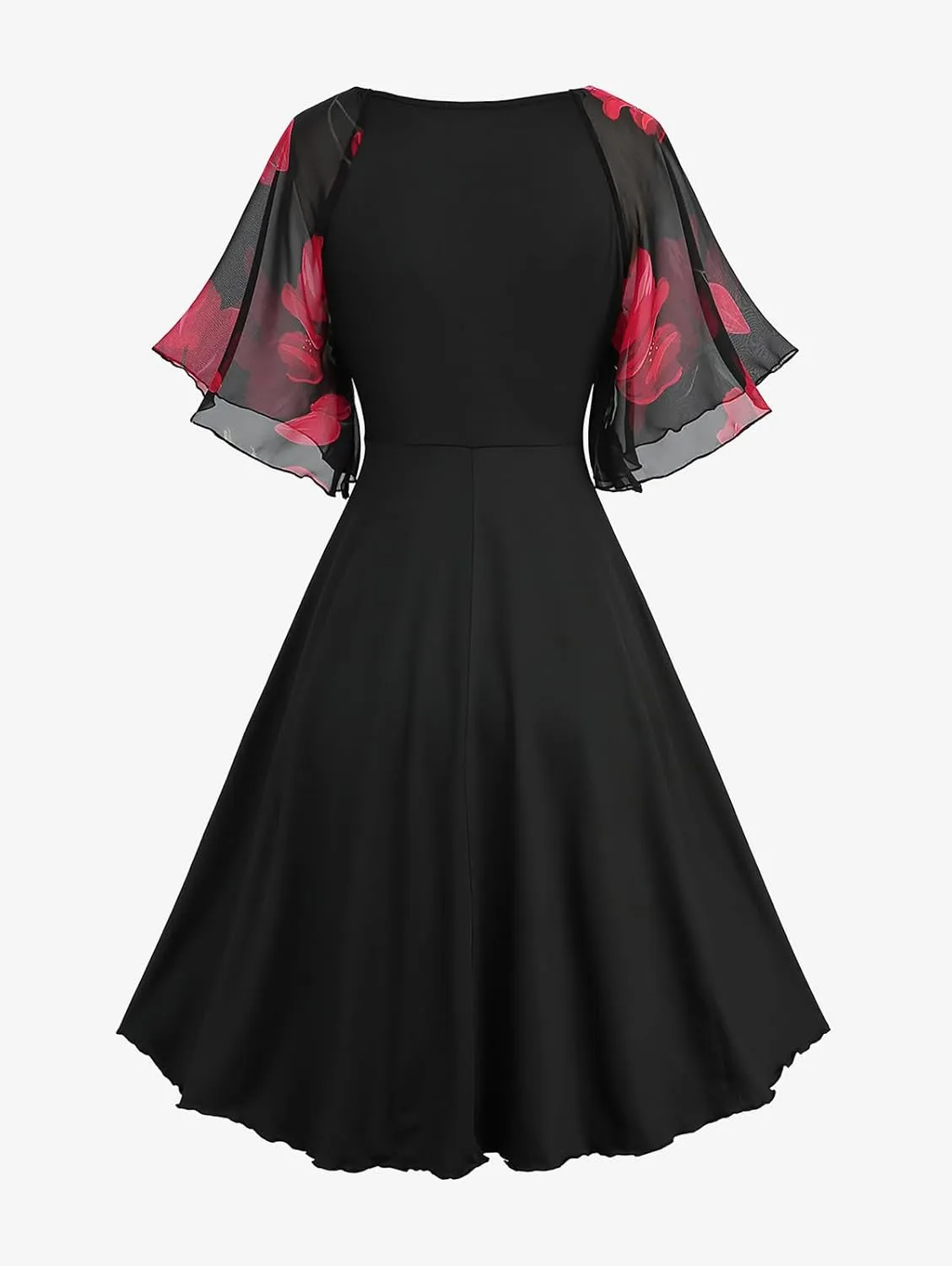 ROSE GAL Rosegal Women Plus Size Flower Print Chiffon Panel Knee Length Flowy Dress with Pockets