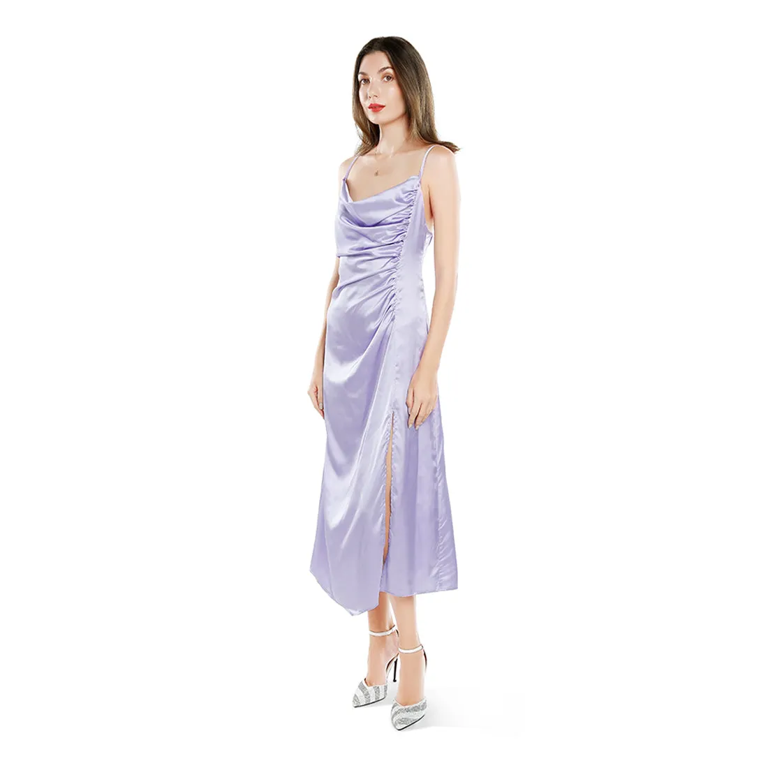 Ruched Detail Slit Slip Dress