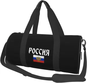 Russia-Flag-Russian-Emblem-Pride- Convertible Garment Bag with Shoulder Strap, Carry on Garment Duffel Bag for Men Women - Rolling Foldable for Travel Luggage Bags (Black)