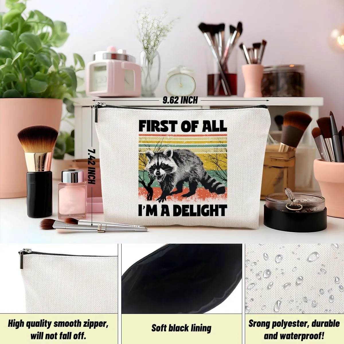 Sarcastic Raccoon Makeup Bag Funny Gifts Humor Cosmetic Bag Raccoon Gifts for Women Friend Sisters Daughter Zipper Pouchs Toiletry Bags for Camping Picnic Thanksgiving Christmas Friendship Gifts