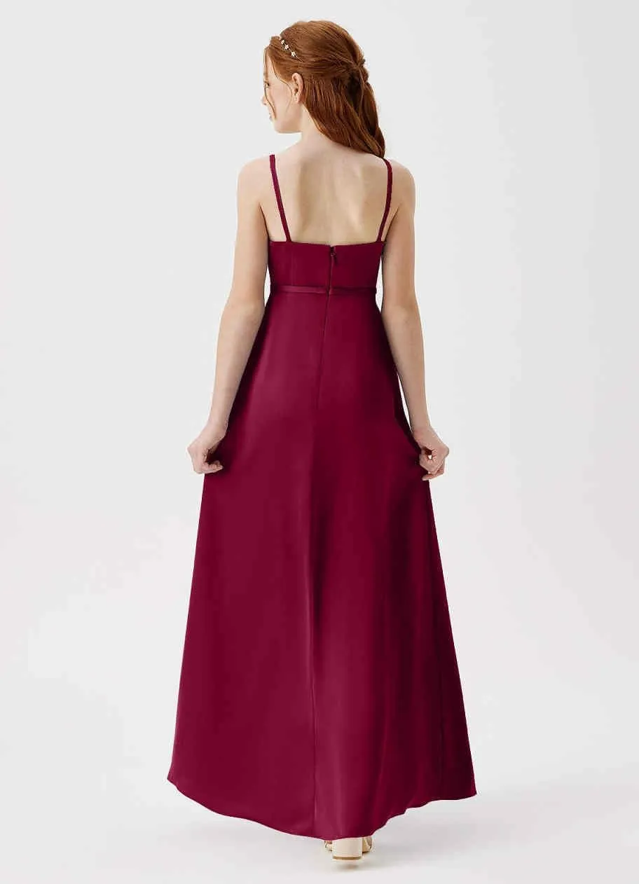 Satin Juniors Bridesmaid Dresses with Slits Spaghetti Straps Flower Girl Dresses for Wedding Girls Party Dress
