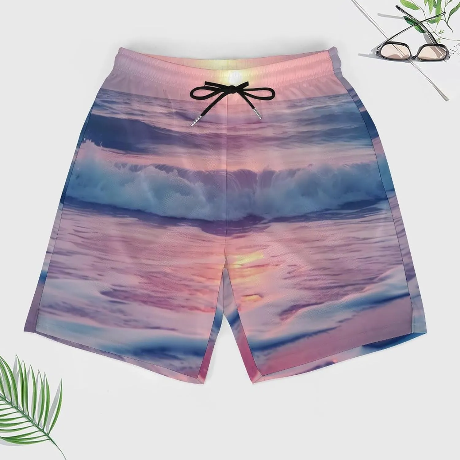 Sea Beach Wave Sun Cloud Landscape Men's Swim Trunks with Compression Liner Beach Swimming Shorts with Drawstring and Pockets