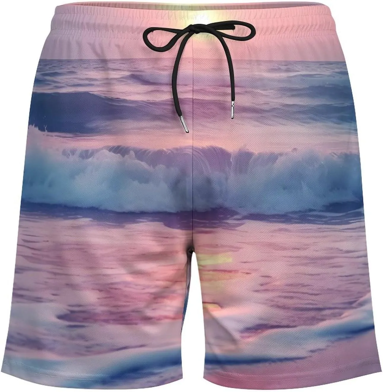 Sea Beach Wave Sun Cloud Landscape Men's Swim Trunks with Compression Liner Beach Swimming Shorts with Drawstring and Pockets