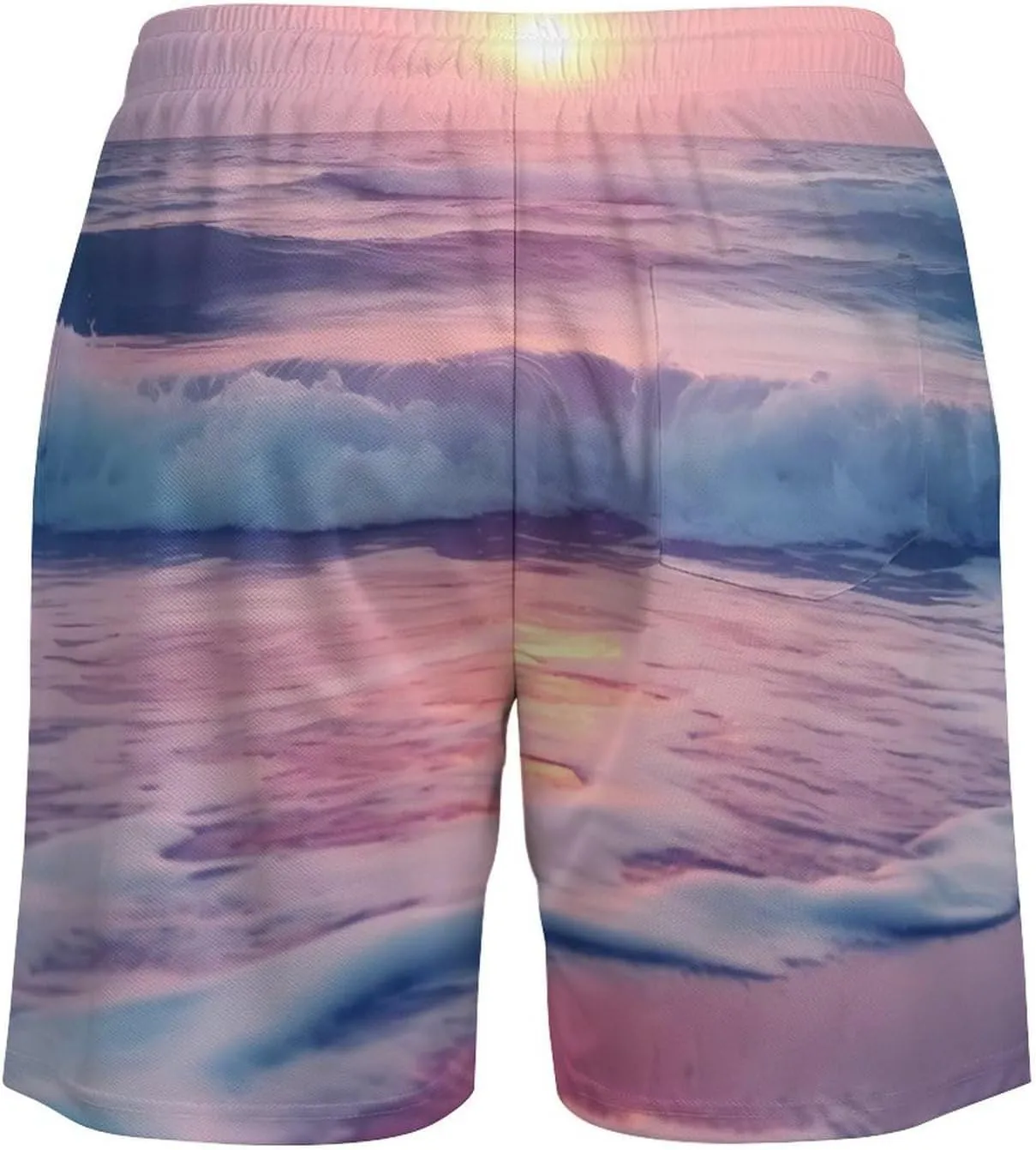 Sea Beach Wave Sun Cloud Landscape Men's Swim Trunks with Compression Liner Beach Swimming Shorts with Drawstring and Pockets