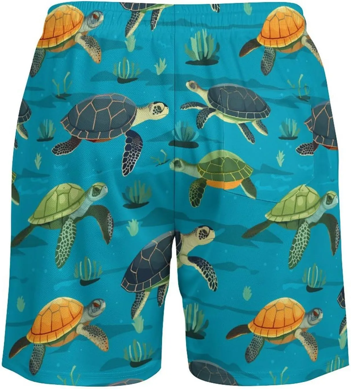 Sea Turtles Pattern Men's Swim Trunks with Compression Liner Beach Swimming Shorts with Drawstring and Pockets