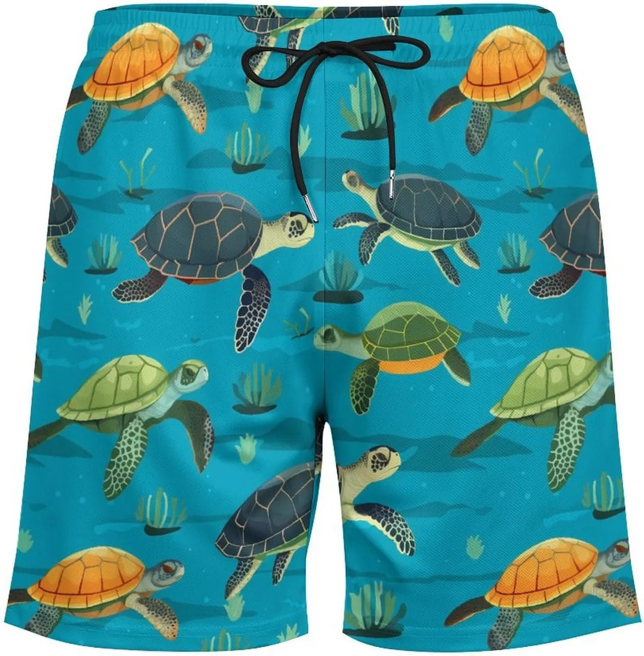 Sea Turtles Pattern Men's Swim Trunks with Compression Liner Beach Swimming Shorts with Drawstring and Pockets