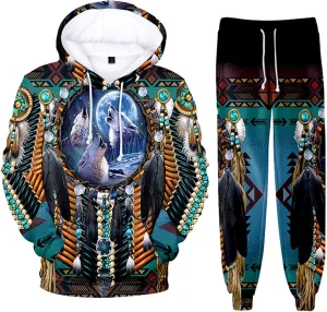 SIAOMA Native American Indians Hoodie Sweatpant Suit Indians 3D Tracksuit Unisex Sweatshirt Pants Set