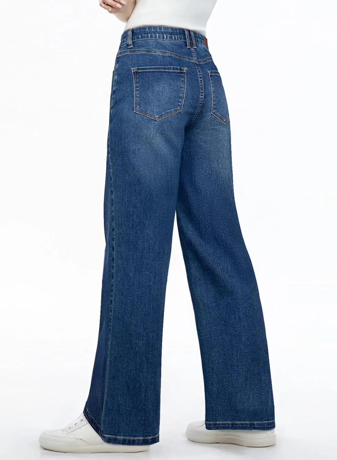 Sidefeel Women's Wide Leg Jeans High Waisted Tummy Control Stretchy Straight Leg Elastic Waist Trendy Denim Pants