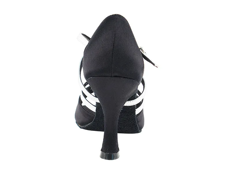 Signature Series Black Satin & Silver Trim Dance Sandals