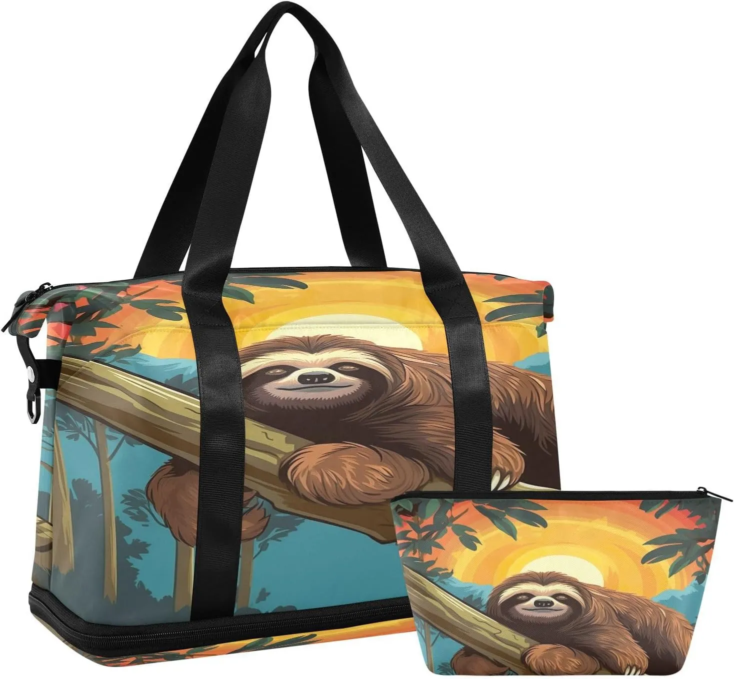 Sleeping Sloth Sports Gym Bag with Waterproof Dry Wet Pocket, Travel Duffel Bag for Women MenWorkout Bag Fits Yoga, Swimming
